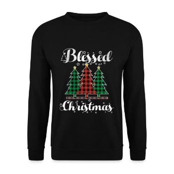 Weihnachtselement Dezember Karo Gesegnete Weihnachten - Unisex Pullover - Schwarz - Vorne - Alina (178cm) & Michal (187cm)