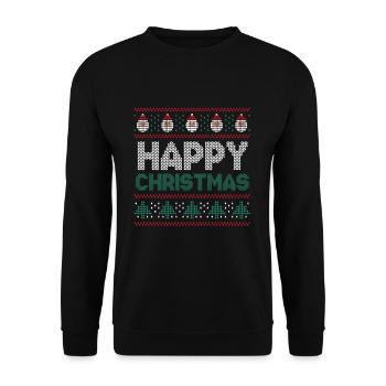 Santa Happy December Holiday Hässliche Weihnachten - Unisex Pullover - Schwarz - Vorne - Alina (178cm) & Michal (187cm)