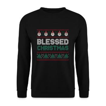 Santa Ugly Dezember Feiertag Hässliche gesegnete Weihnachten - Unisex Pullover - Schwarz - Vorne - Alina (178cm) & Michal (187cm)