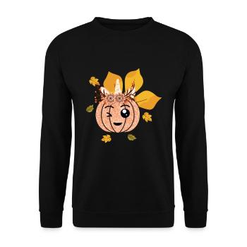 Unicorn Pumpkin Fall Thanksgiving Season Autumn - Unisex Sweatshirt - black - Front - Alina (178cm) & Michal (187cm)