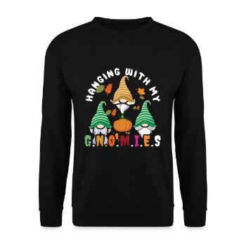 Pumpkin With Gnome Fall Thanksgiving Season Autumn - Unisex Sweatshirt - black - Front - Alina (178cm) & Michal (187cm)