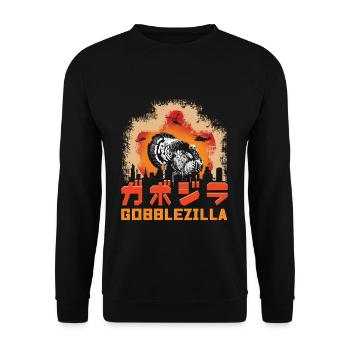 Funny Turkey Bird Monster Gobble Thanksgiving - Unisex Sweatshirt - black - Front - Alina (178cm) & Michal (187cm)