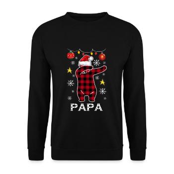 Plaid Bear Dabbing für Papa Dezember Weihnachten - Unisex Pullover - Schwarz - Vorne - Alina (178cm) & Michal (187cm)