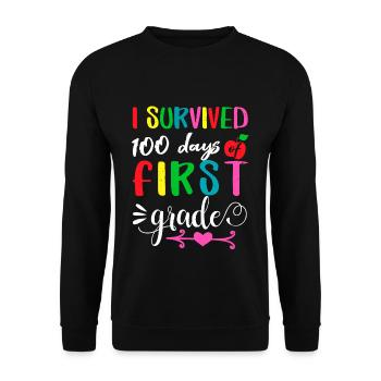100. Tag überlebte 1. Klasse 100 Tage Schule - Unisex Pullover - Schwarz - Vorne - Alina (178cm) & Michal (187cm)