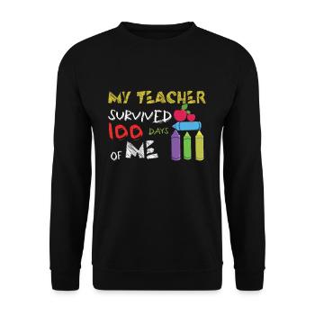 Un enseignant heureux du 100e jour survit à 100 jours d’école - Sweat-shirt Unisexe - noir - Devant - Alina (178cm) & Michal (187cm)