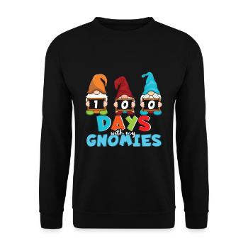 100th Day School Gnomes Happy 100 Days Of School - Unisex Pullover - Schwarz - Vorne - Alina (178cm) & Michal (187cm)