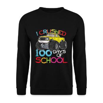 100. Tag Crushed Truck Glückliche 100 Tage Schule - Unisex Pullover - Schwarz - Vorne - Alina (178cm) & Michal (187cm)