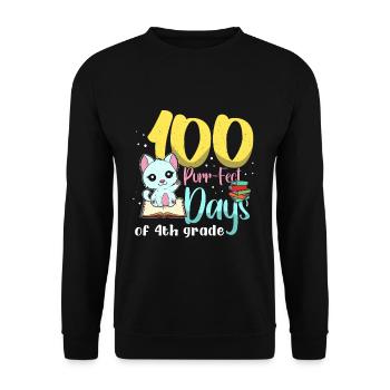 Katze Schüler der 4. Klasse 100. Tag 100 Tage Schule - Unisex Pullover - Schwarz - Vorne - Alina (178cm) & Michal (187cm)