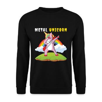 Dabbing Unicorn Rainbow Metal Musique Heavy Rock - Sweat-shirt Unisexe - noir - Devant - Alina (178cm) & Michal (187cm)