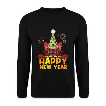 Süße Katze Frohes Neues Jahr 2023 Hallo 2023 Neues Jahr - Unisex Pullover - Schwarz - Vorne - Alina (178cm) & Michal (187cm)