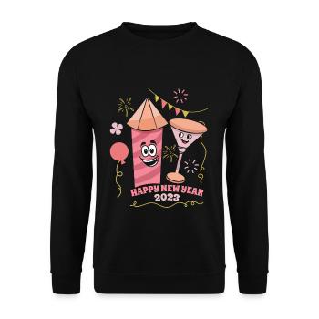 Wine Fireworks 2023 New Year Hello 2023 New Year - Unisex Sweatshirt - black - Front - Alina (178cm) & Michal (187cm)