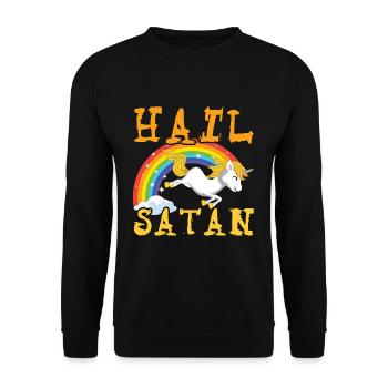 Hail Satan Licorne Arc-en-ciel Metal Musique Amateur de Rock - Sweat-shirt Unisexe - noir - Devant - Alina (178cm) & Michal (187cm)
