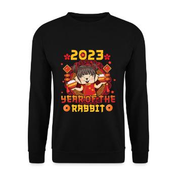 Chinese New Year Rabbit Girl New Year 2023 - Unisex Pullover - Schwarz - Vorne - Alina (178cm) & Michal (187cm)