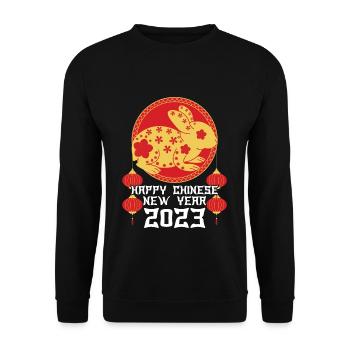 Chinese New Year Of Rabbit 2023 Ornament - Unisex Sweatshirt - black - Front - Alina (178cm) & Michal (187cm)