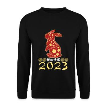 Nouvel An chinois Élément de lapin Nouvel An 2023 - Sweat-shirt Unisexe - noir - Devant - Alina (178cm) & Michal (187cm)