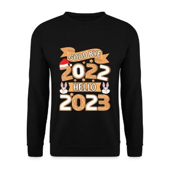 Rabbit Bye 2022 Hello 2023 Happy Chinese New Year - Unisex Pullover - Schwarz - Vorne - Alina (178cm) & Michal (187cm)