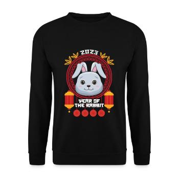 Rabbit Hello 2023 Happy Chinese New Year - Unisex Pullover - Schwarz - Vorne - Alina (178cm) & Michal (187cm)