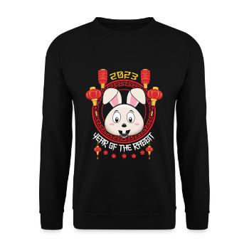 Rabbit Hello Welcome 2023 Happy Chinese New Year - Unisex Pullover - Schwarz - Vorne - Alina (178cm) & Michal (187cm)
