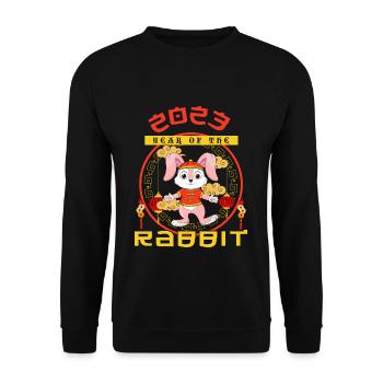 Rabbit Welcome 2023 New Year Chinese New Year - Unisex Pullover - Schwarz - Vorne - Alina (178cm) & Michal (187cm)