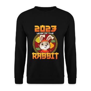 Cute Rabbit Welcome 2023 New Year Chinese New Year - Unisex Pullover - Schwarz - Vorne - Alina (178cm) & Michal (187cm)