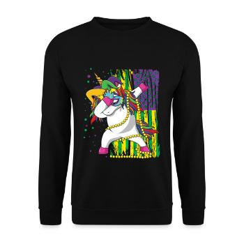 Dab Unicorn Festival Parade Beads Mardi Gras - Unisex Pullover - Schwarz - Vorne - Alina (178cm) & Michal (187cm)