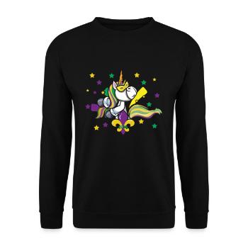 Dancing Unicorn Festival Parade Beads Mardi Gras - Unisex Pullover - Schwarz - Vorne - Alina (178cm) & Michal (187cm)