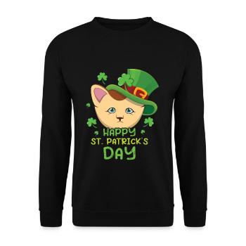 Kawaii Cat Happy Saint Patrick Day - Unisex Pullover - Schwarz - Vorne - Alina (178cm) & Michal (187cm)