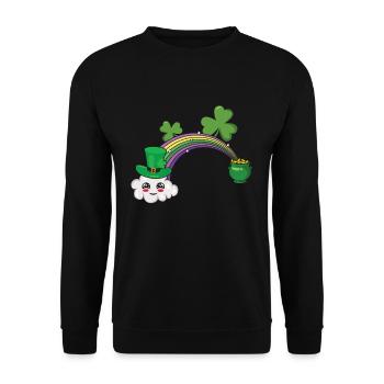 Mignon Kawaii Cloud Arc-en-ciel Happy Saint Patrick - Sweat-shirt Unisexe - noir - Devant - Alina (178cm) & Michal (187cm)