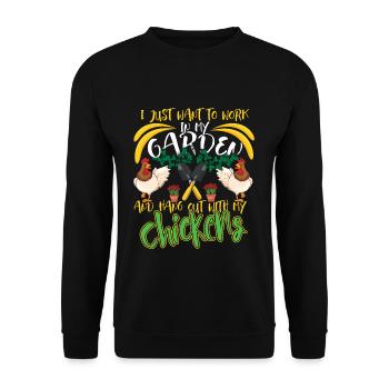 Work In Garden Chickens Farm Garden Hobby Gardener - Unisex Sweatshirt - black - Front - Alina (178cm) & Michal (187cm)
