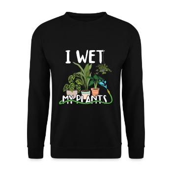 I Wet My Plants Lustiger Bauer Garten Hobbygärtner - Unisex Pullover - Schwarz - Vorne - Alina (178cm) & Michal (187cm)