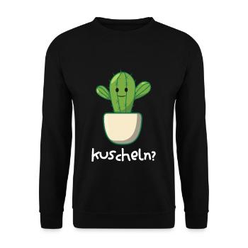 Kuscheln? Kaktus Lustiges Garten - Unisex Pullover - Schwarz - Vorne - Alina (178cm) & Michal (187cm)