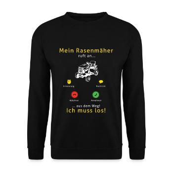 Mein Rasenmäher Ruft Lustiges Gärtner Garten - Unisex Pullover - Schwarz - Vorne - Alina (178cm) & Michal (187cm)