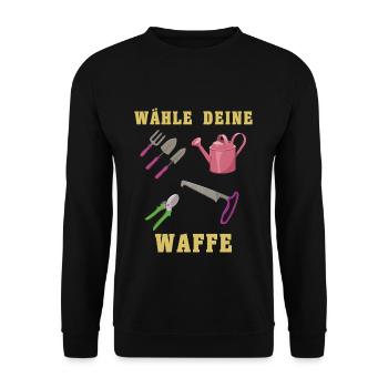 Wähle Deine Waffe Gartenwerkzeug Lustiges Gärtner - Unisex Pullover - Schwarz - Vorne - Alina (178cm) & Michal (187cm)