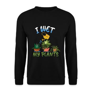 Wet My Plants Funny Farmer Garden Hobby Gardener - Unisex Pullover - Schwarz - Vorne - Alina (178cm) & Michal (187cm)
