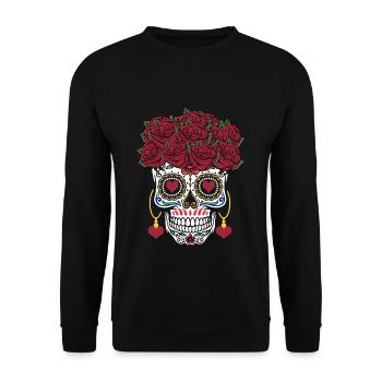 Saint-Valentin Rose Sugar Bone Muertos Day Halloween - Sweat-shirt Unisexe - noir - Devant - Alina (178cm) & Michal (187cm)