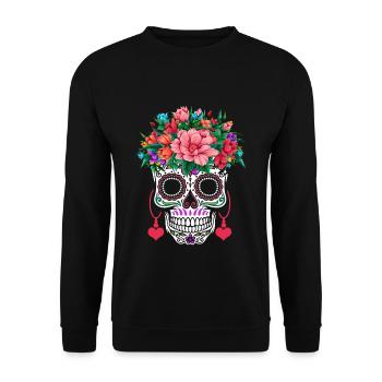 Flower Sugar Bone Muertos Halloween Valentines - Unisex Sweatshirt - black - Front - Alina (178cm) & Michal (187cm)