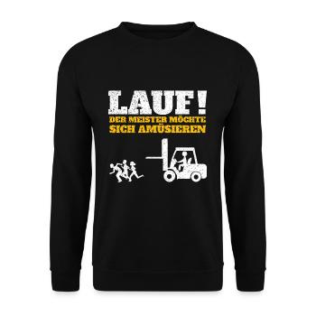 Run Master Wants Enjoy Truck Forklift Driver - Unisex Sweatshirt - black - Front - Alina (178cm) & Michal (187cm)