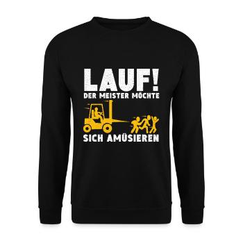 Run Master Wants Enjoy Funny Forklift Driver - Unisex Sweatshirt - black - Front - Alina (178cm) & Michal (187cm)