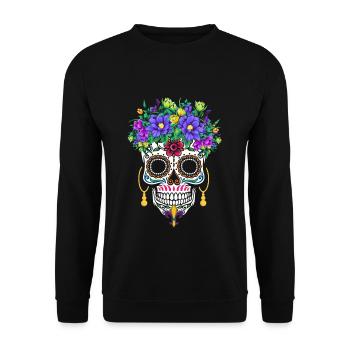 El Dia De Los Muertos Mardi Gras Costume Flower - Unisex Sweatshirt - black - Front - Alina (178cm) & Michal (187cm)