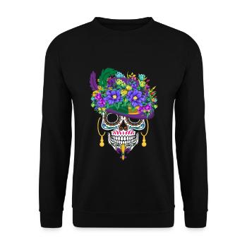 Mardi Gras Costume Dia De Los Muertos Flower Sugar - Unisex Sweatshirt - black - Front - Alina (178cm) & Michal (187cm)