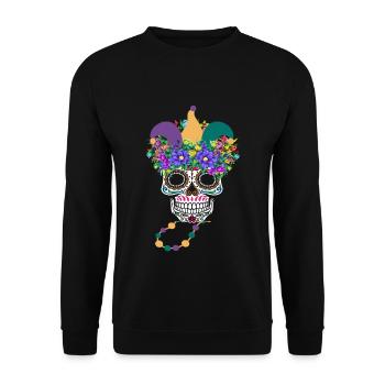 Mardi Gras Masque Fleur Sucre Dia de Los Muertos - Sweat-shirt Unisexe - noir - Devant - Alina (178cm) & Michal (187cm)