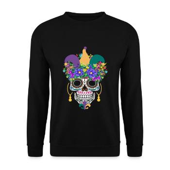Mardi Gras Costume El Dia De Los Muertos Flower - Unisex Sweatshirt - black - Front - Alina (178cm) & Michal (187cm)
