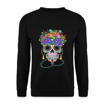 Mardi Gras Costume Dia De Los Muertos Flower Sugar - Unisex Sweatshirt - black - Front - Alina (178cm) & Michal (187cm)