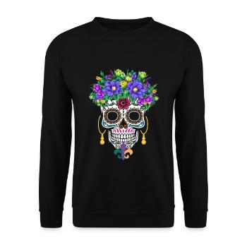 Mardi Gras Masque Fleur Sucre Dia de Los Muertos - Sweat-shirt Unisexe - noir - Devant - Alina (178cm) & Michal (187cm)
