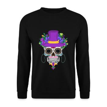 Dia De Los Muertos Mardi Gras Costume Flower Sugar - Unisex Sweatshirt - black - Front - Alina (178cm) & Michal (187cm)