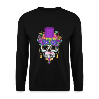 Mardi Gras Costume Dia De Los Muertos Flower Sugar - Unisex Sweatshirt - black - Front - Alina (178cm) & Michal (187cm)