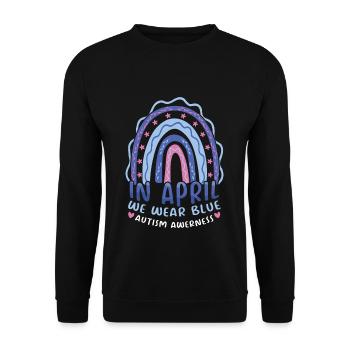 In April Blue For Autism Awareness Month - Unisex Sweatshirt - black - Front - Alina (178cm) & Michal (187cm)