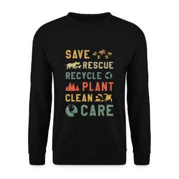 Retro Vintage Biene Save Nature Oceans Day Tag der Erde - Unisex Pullover - Schwarz - Vorne - Alina (178cm) & Michal (187cm)