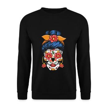 Floral Dia De Los Muertos Fête des mères 2023 - Sweat-shirt Unisexe - noir - Devant - Alina (178cm) & Michal (187cm)