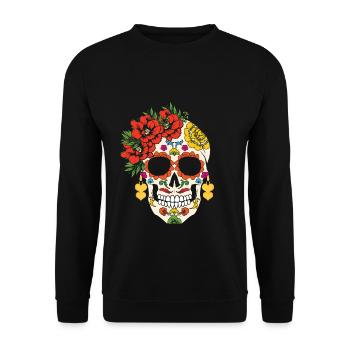 Awesome Floral Muertos Day Of Dead Sugar Bone - Unisex Sweatshirt - black - Front - Alina (178cm) & Michal (187cm)